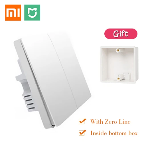 Бесплатный подарок Xiaomi Aqara, умный светильник с управлением пожарной проволокой, с нулевой линией, двойной одноклавишный настенный выключатель ZiGBee, 2 версии, Mijia, приложение для управления - Цвет: Double inside