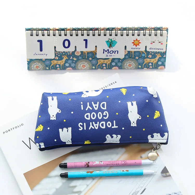 

Animal School Pencil Cartoon Case Cute Penguin Flamingo Polar Bear Pen Bag Storage Organizer Stationery Office Supplies