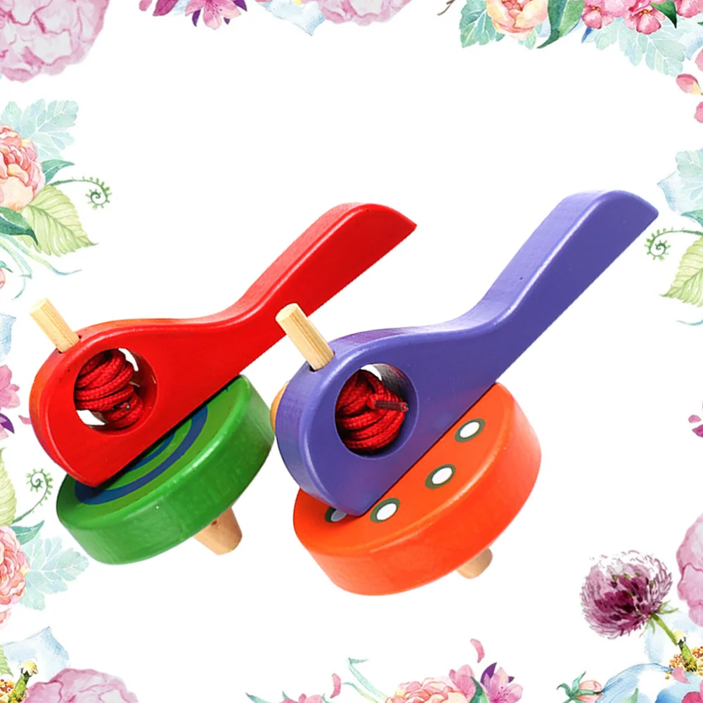 

2pcs Wooden Handle Pull Spinning Funny Peg-top Educational Craft Gift Toys for Children Adults Teenagers