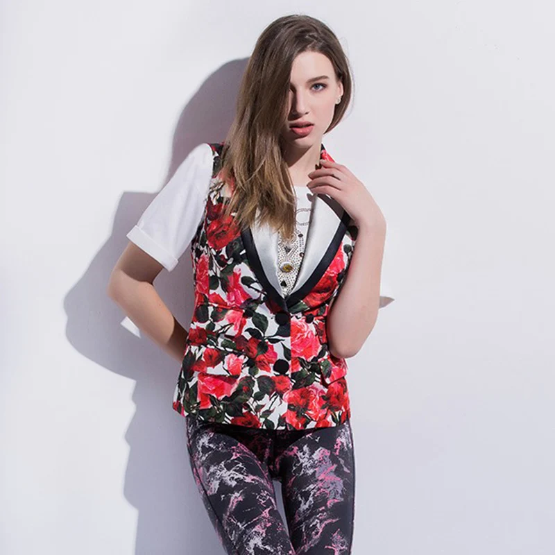 

Женский жилет с карманами, офисный облегающий короткий жилет без рукавов с цветочным принтом в английском стиле, осень 2021