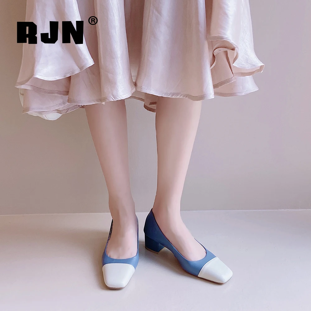 

RJN Autumn 2020 New Women's Shoes High-Quality Soft Genuine Leather Office Square Toe Women's Pumps Handmade Women’s Shoes RO162