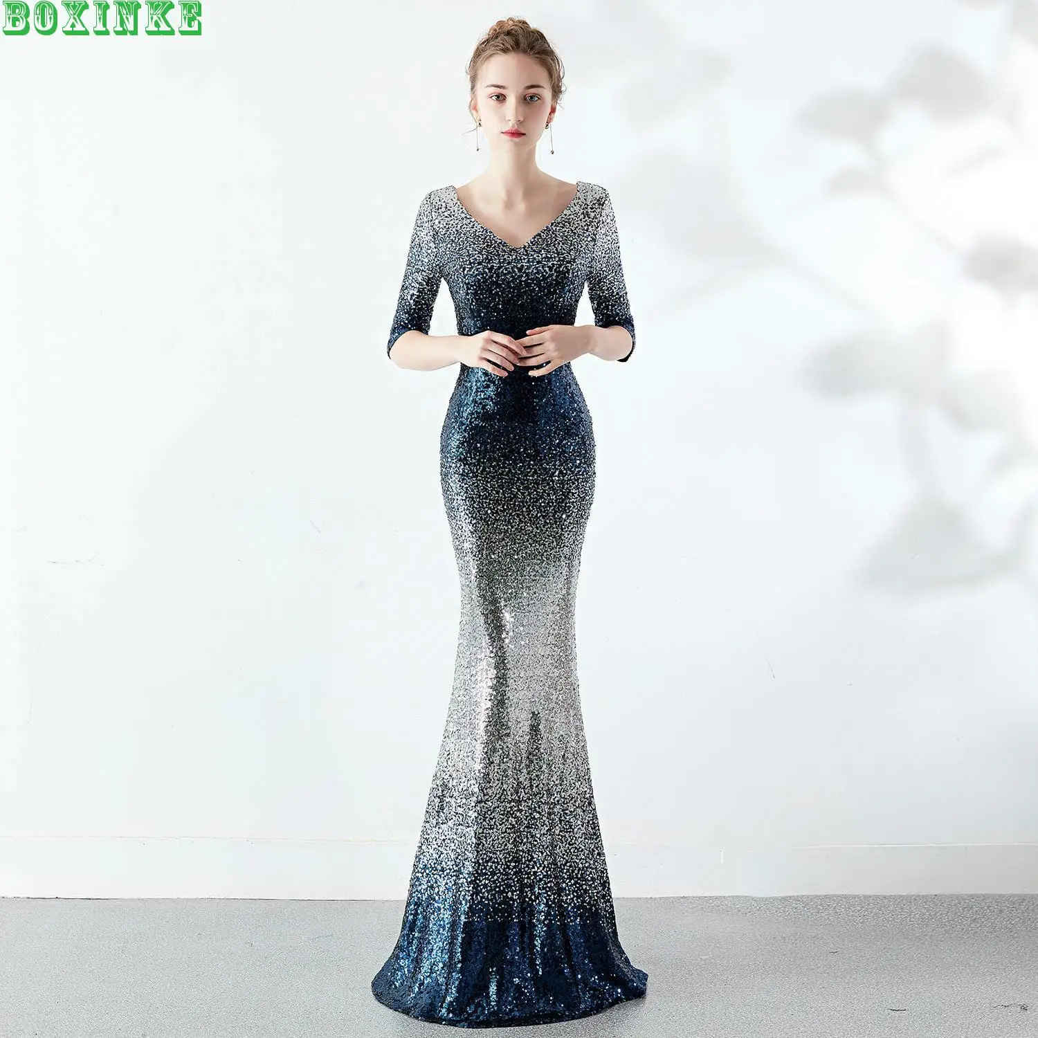 Пляжное платье, наполовину Vadim Lanon vestido de festa, благородное, элегантное, Утягивающее, сексуальное, рыбий хвост, длинное, для нового банкета с блестками