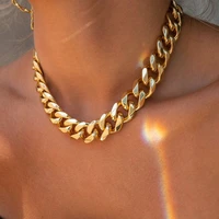 wukalo fashion new punk miami cuban necklace collar statement aluminum gold color thick chain necklace women jewelry