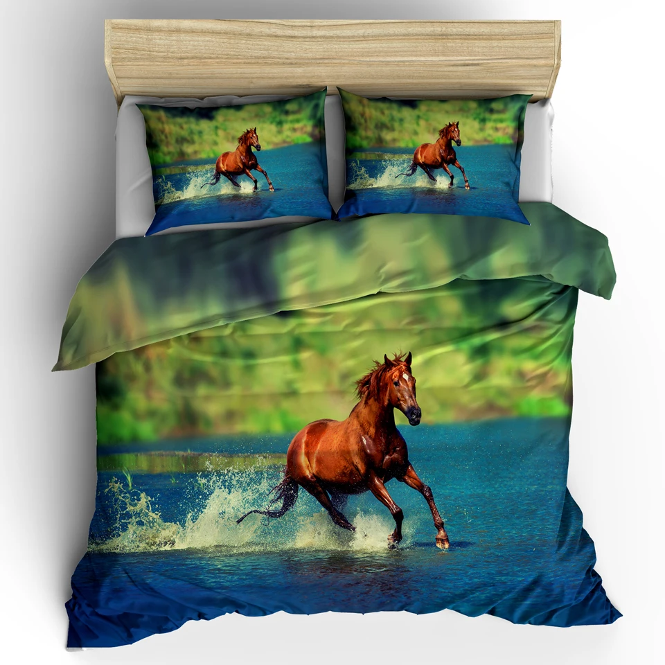 Комплект постельного белья из 2/3 предметов с 3d рисунком лошадей|Комплекты белья| |