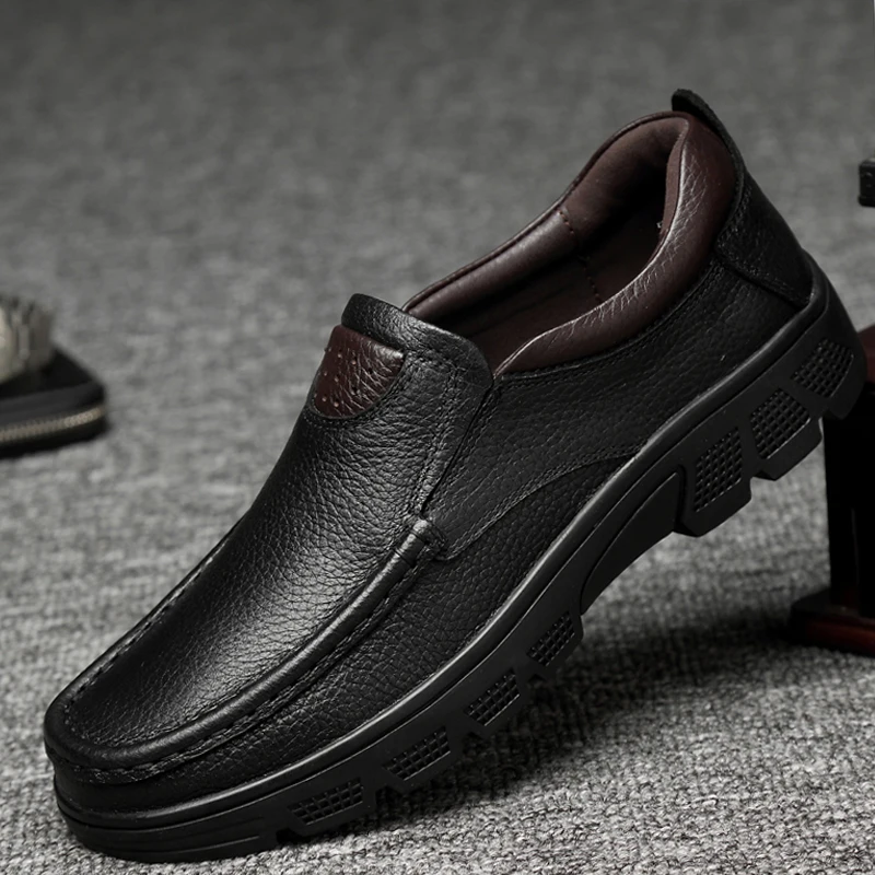 Мужские мокасины из натуральной кожи коричневые или черные Лоферы без застежки с