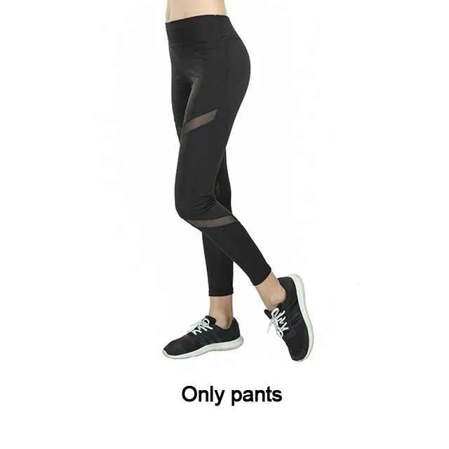 Black pants Спортивный костюм Женская футболка для йоги+ штаны Фитнес-Йога Комплект с сеткой для тренировки спортзала Беговая спортивная одежда пэчворк одежда для бега - Цвет: Black pants