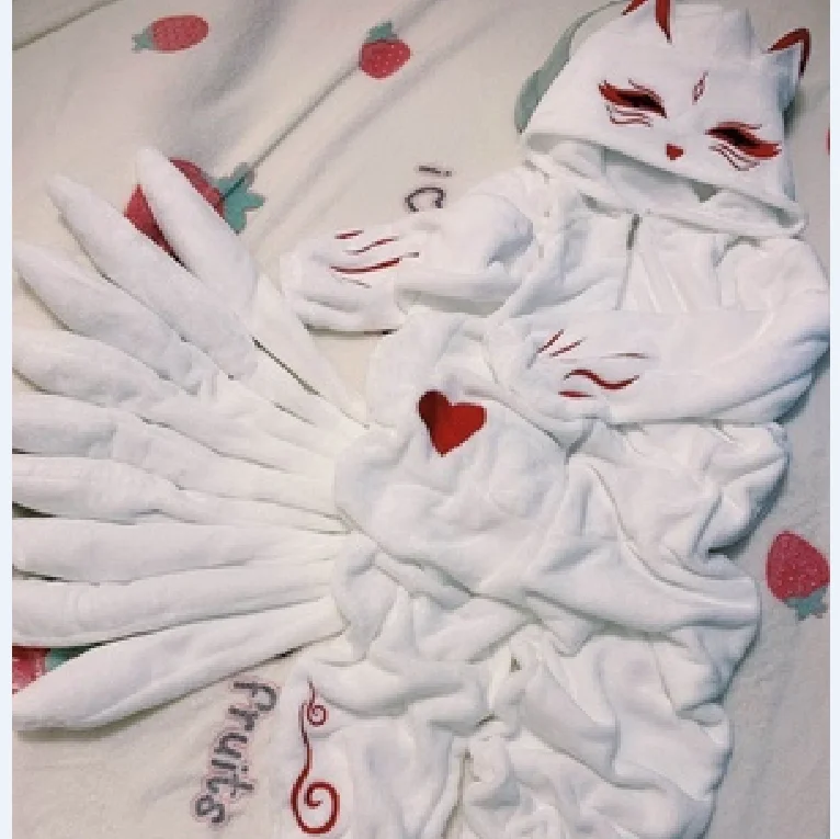 

New models in 2021 Anime Fox White Pajamas Cosplay Costume Adult Men Women Jumpsuits Cartoon Winter Flannel Home Sleepwear
