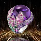 Винтажное роскошное женское кольцо с фиолетовым жемчугом, цветные бриллиантовые инкрустации, индийское ювелирное изделие, дизайнерские кольца, модные банкетные ювелирные изделия, аксессуары