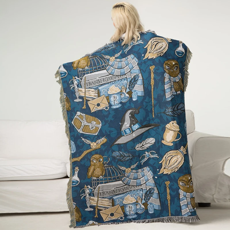 Мягкое вязаное покрывало с кисточками хлопковое для дивана шарф гобелен