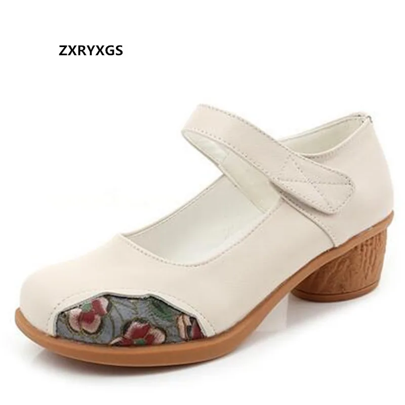 

Newest Top Cowhide Printing Splicing Mixed Colors Leather Shoes Women Fashion Shoes High Heels Large Size Non-slip Women Shoes