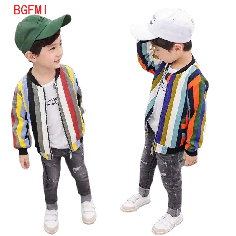 

2-7 Years Fashion Baby Boy Fall Clothes Boys Kids Coats Striped Gold Velvet Colorful Cotton Baseball Shirt Long Sleeve Spring