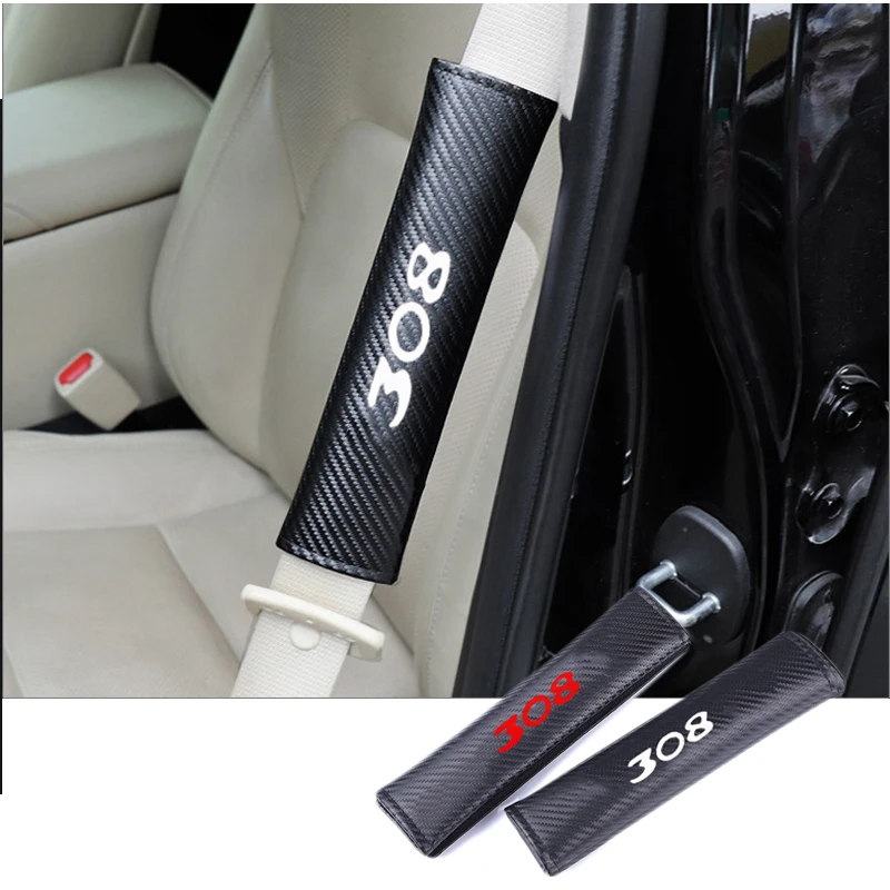 

Carbon fiber Leather Car Seatbelt Shoulder Pad Driving Seat Belt Vehicle Shoulder Pad Cover Cushion Harness Pad for Peugeot 308