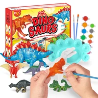kids color painting crafts dinosaur toys tyrannosaurus rex triceratops stegosaurus dino glitter drawing acrylic paint palette