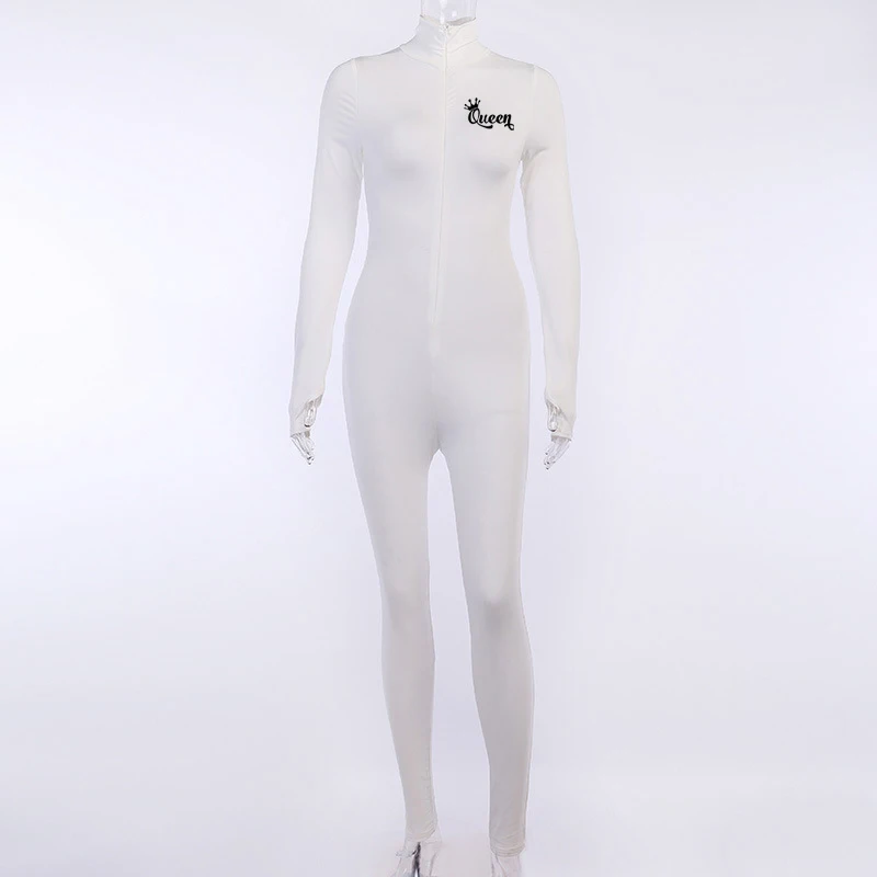 

Women Bodycon Jumpsuit Letter Print Casual Fall Long Sleeve Sexy Slim High Waist Rompers High Street Overalls Jogger Bodysuits