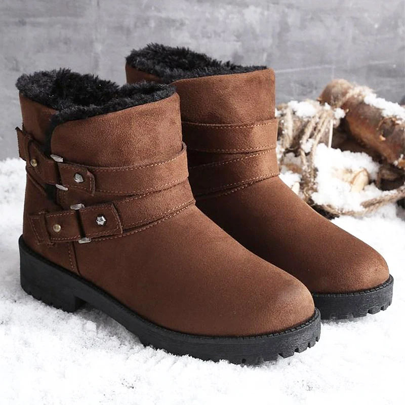 

Women's Boots Keep Warm Suede Women Ankle Boots Plush Belt buckle winter shoes for women Large Size Antiskid Non slip Snow Boots