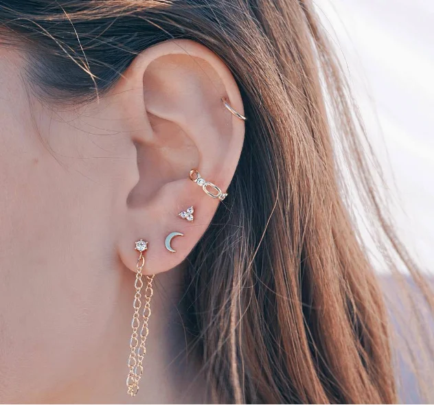 

Girafe Simple Punk Gold Chain Hoop Stud Earrings Set for Women Geometric Moon Earrings Fashion Jewelry