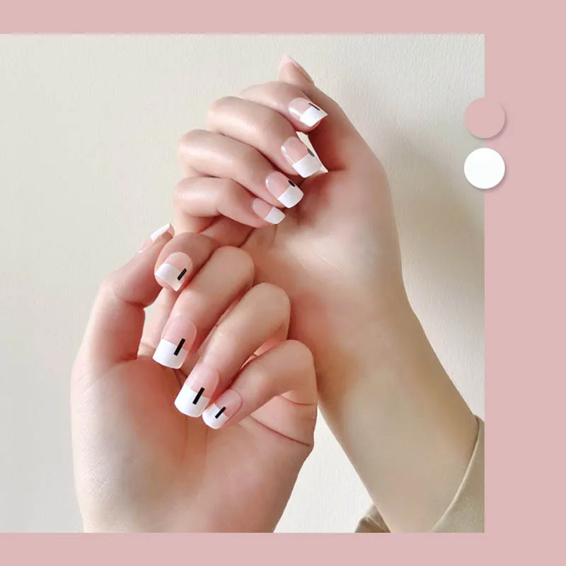 

Накладные ногти средней длины, натуральные полупрозрачные квадратные ногти розового цвета в французском стиле, носимые для дома и офиса, ле...