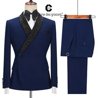 cenne des graoom latest coat design men suits tailor made tuxedo one button blazer wedding party singer groom costume homme blue