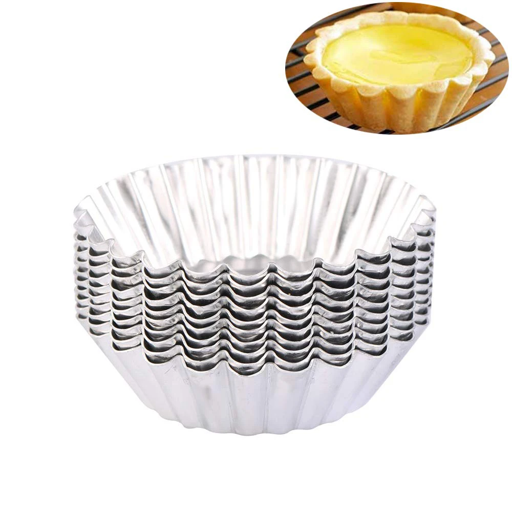 

100 Pcs Reusable Silver Stainless Steel Cupcake Egg Tart Mold Cookie Pudding Mould Nonstick Cake Egg Baking Mold Pastry Tools