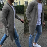 cardigan fashion men solid color open front knit sweater coat loose pocket long cardigan