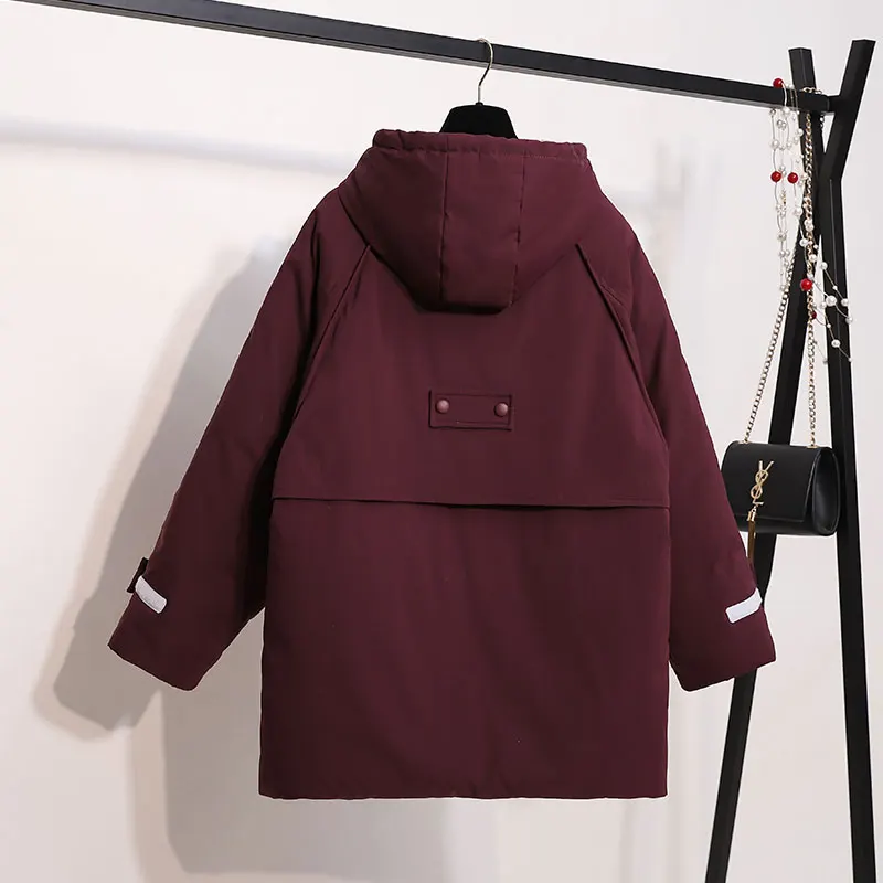 Женский пуховик большого размера с капюшоном Студенческая Толстая Теплая