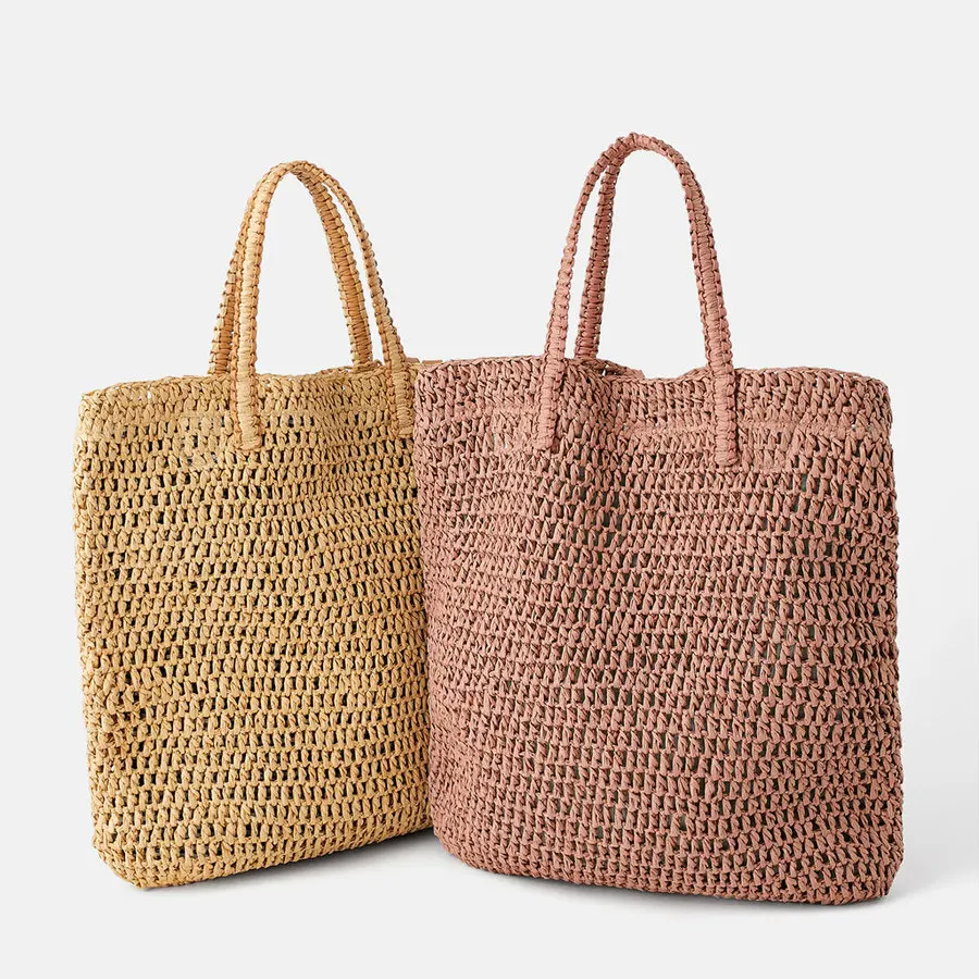 

Casual Straw Bags Large Capacity Women Totes Designer Brand Lady Rattan Shoulder Bags Woven Wicker Handmade Summer Beach Purses