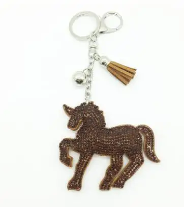 50pcs/lot fedex fast korean style woman unicorn keychain leather rhinestone unicorn key ring