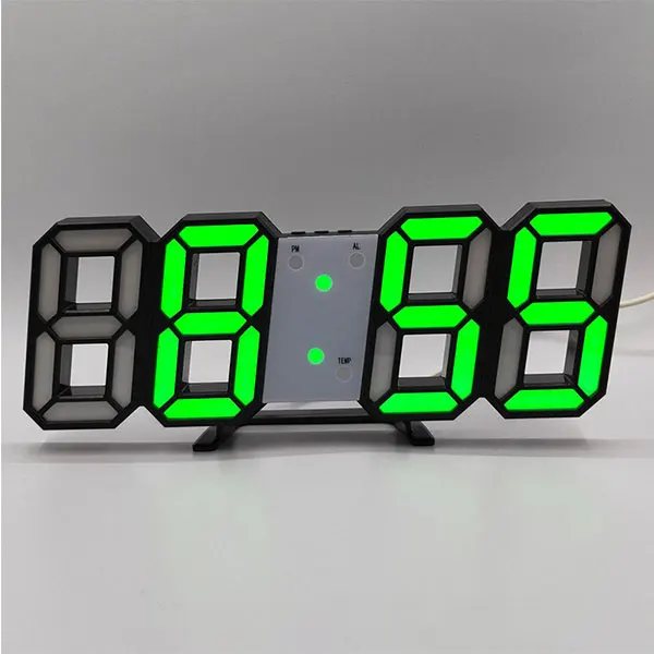 Green And Black Rim 3D Будильник цифровой светодиодный дисплей времени украшение дома настенные часы 3 уровня яркость будильник Повтор большие умные часы USB кабель - Цвет: Green And Black Rim
