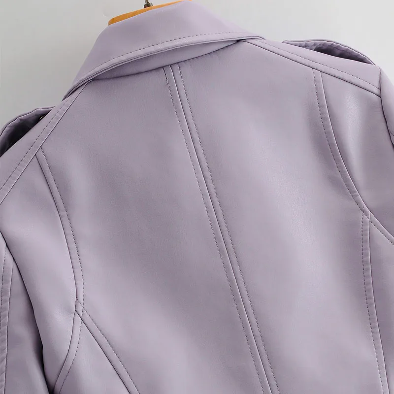 

PU Locomotive Slim Lapel Long Sleeve Windproof Fashion Short Style Women's Jacket Korean Style Simple Zipper Chic Female Coat