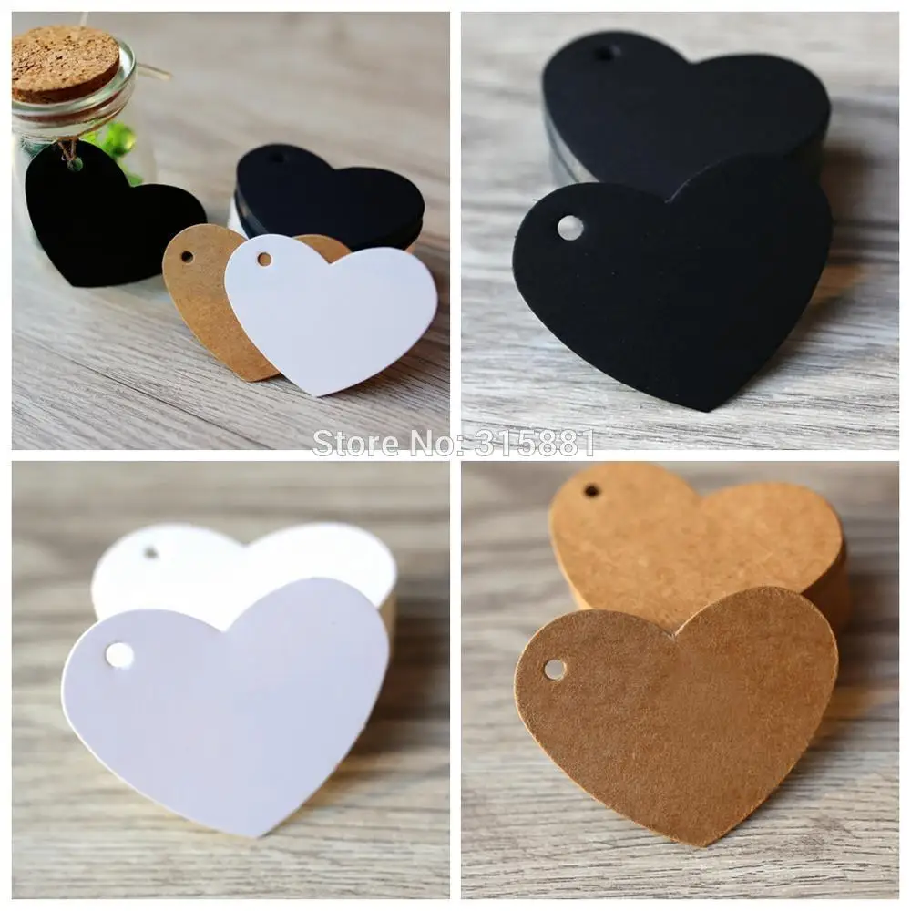 Белые коричневые черные крафт-бумажные бирки садовые этикетки сердце свадебное