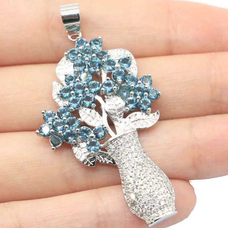 57x29 мм Deluxe большой букет Лондон Голубой топаз Яркий Циркон женские свадебные 925