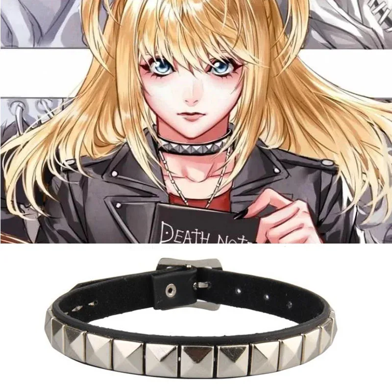 

Anime Death Note Misa Amane Choker Necklace For Men Women Hip Hop Punk Rivet Collar Pendant Leather Necklace Cosplay Gifts