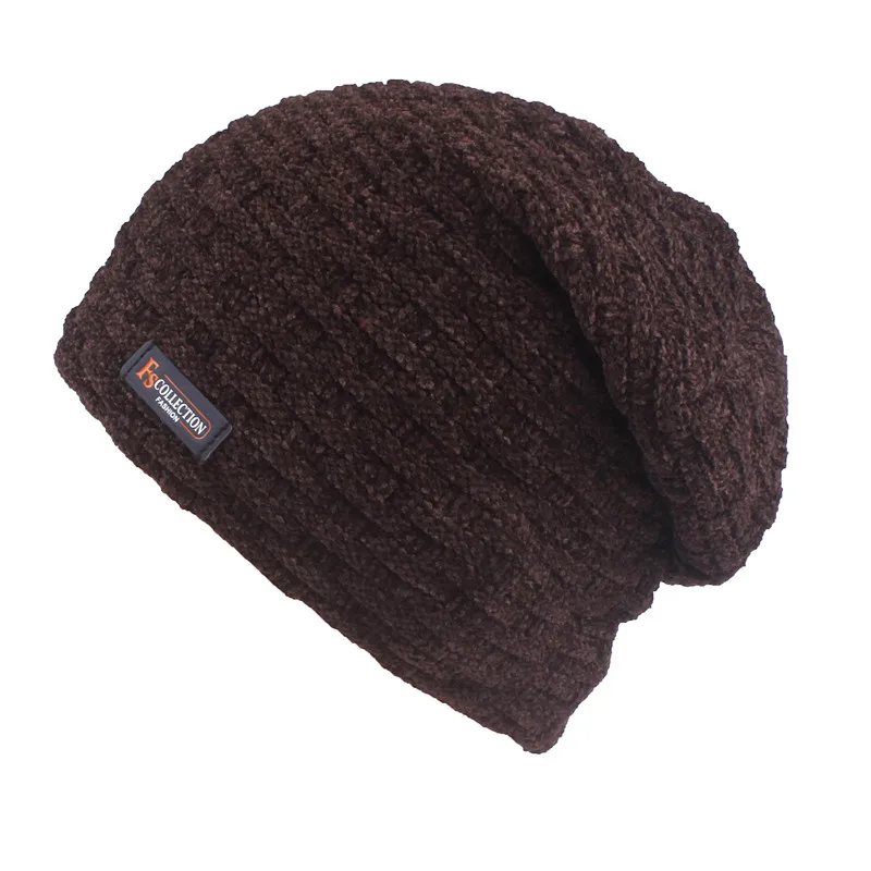 hat brown Xthree синель зимняя шапка для мужчин шапочки Skullies шляпа вязаная шапка шарф с подкладкой мужские шапочки зимние шапочки - Цвет: hat brown
