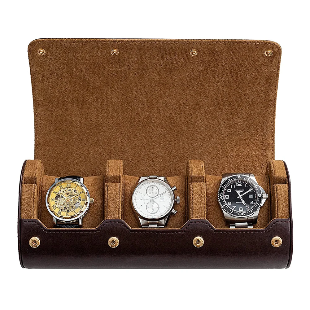 

Watch Roll Travel Case Gift For Men Leather Portable Vintage 3 Slots Watch Storage Organizer Holder Stand With Removable Pillows