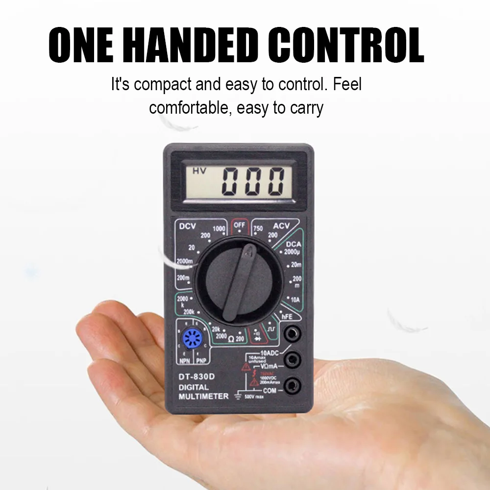

Mini Pocket Digital Multimeter DT830D Maximum LCD Display 1999 AC DC Voltage DC Current Resistance Diode hFE Continuity Tester