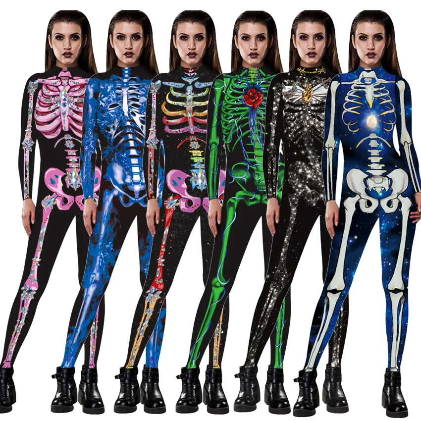 Женский костюм ведьмы в стиле ужасов фэнтези Скелетон маскарадный на Хэллоуин