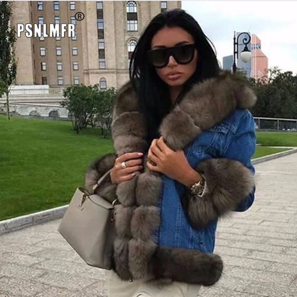 Русский Стиль женская джинсовая куртка с натуральным лисьим мехом женские