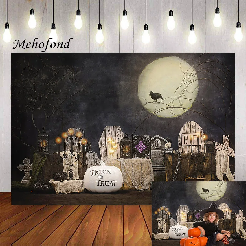 Mehofond Photography Background Moon Night Halloween Trick or Treat Fall Pumpkin Children Newborn Portrait Backdrop Photo Studio