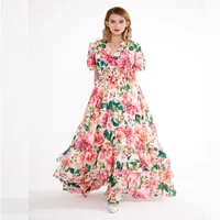 pink chiffon floral cross border maxi bohemian dress women robe 20 summer long casual beach sexy loose dresses plus size