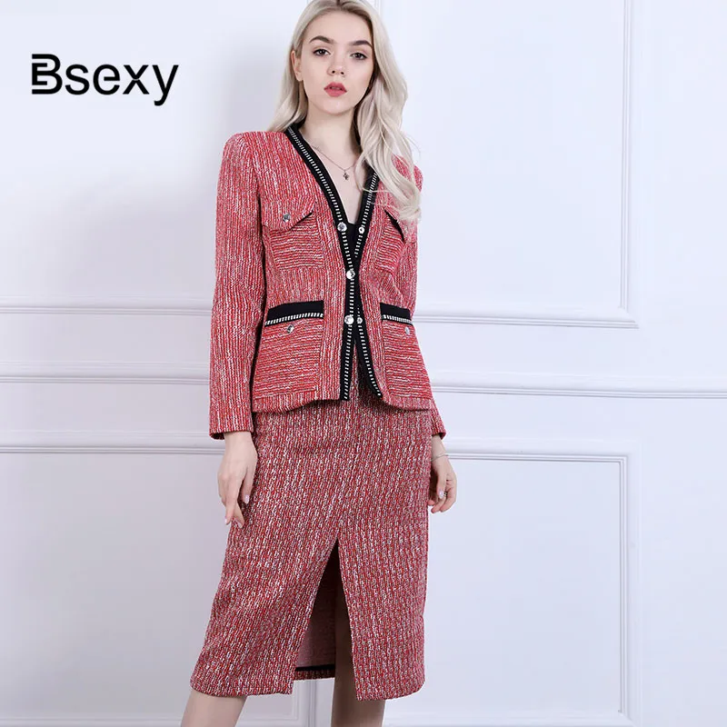 (Продано) Женская твидовая куртка 2019 Осень Зима OL V шеи карманы Верхняя одежда |