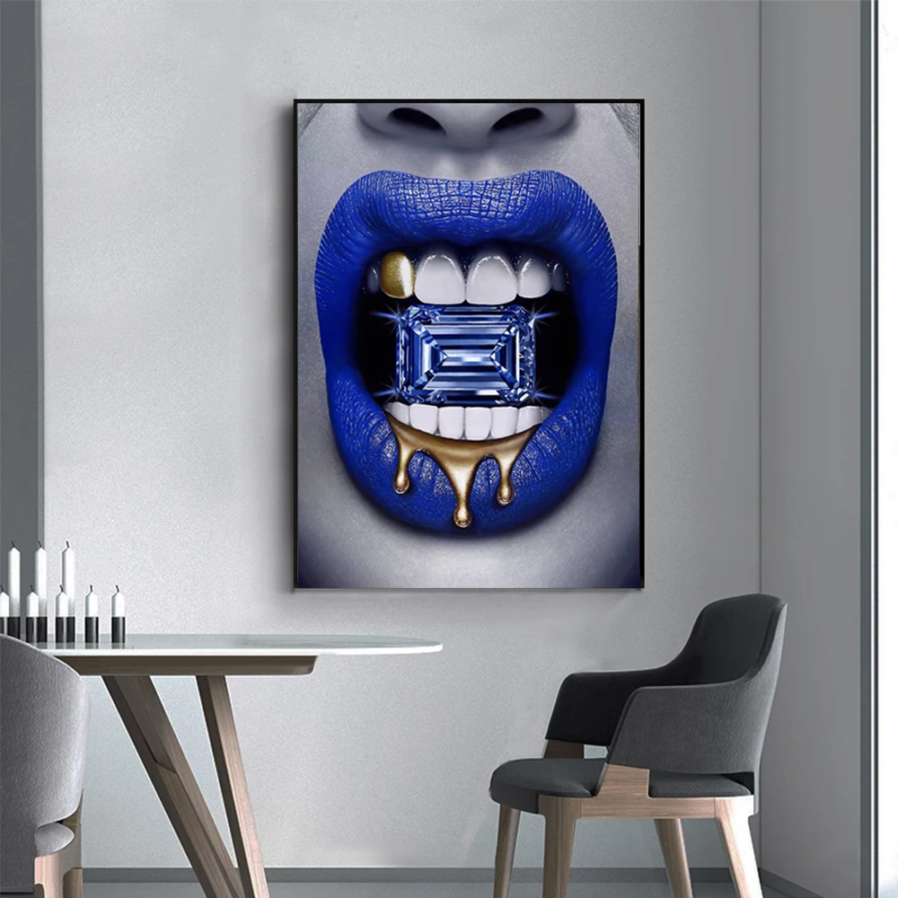 Абстрактная сексуальная девушка Blud губы золотые деньги настенная Картина на