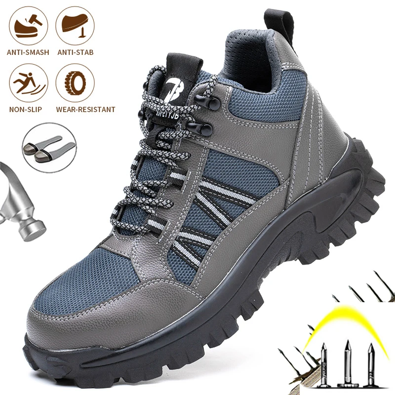 

Ankle Hiking Men Climbing Safety Shoes Construction Industrial Anti-Smashing Anti-puncture Work Boots Breathable Lightweight