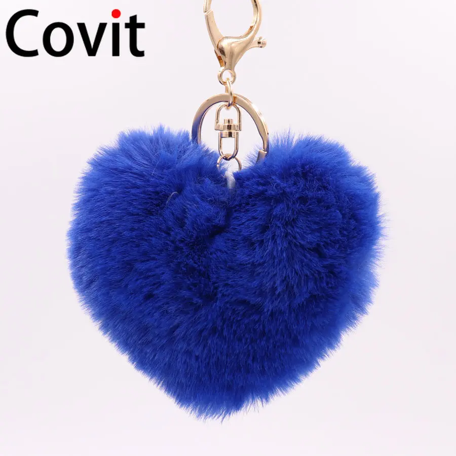 Милые пушистые брелоки в форме сердца женские помпоны из искусственного меха