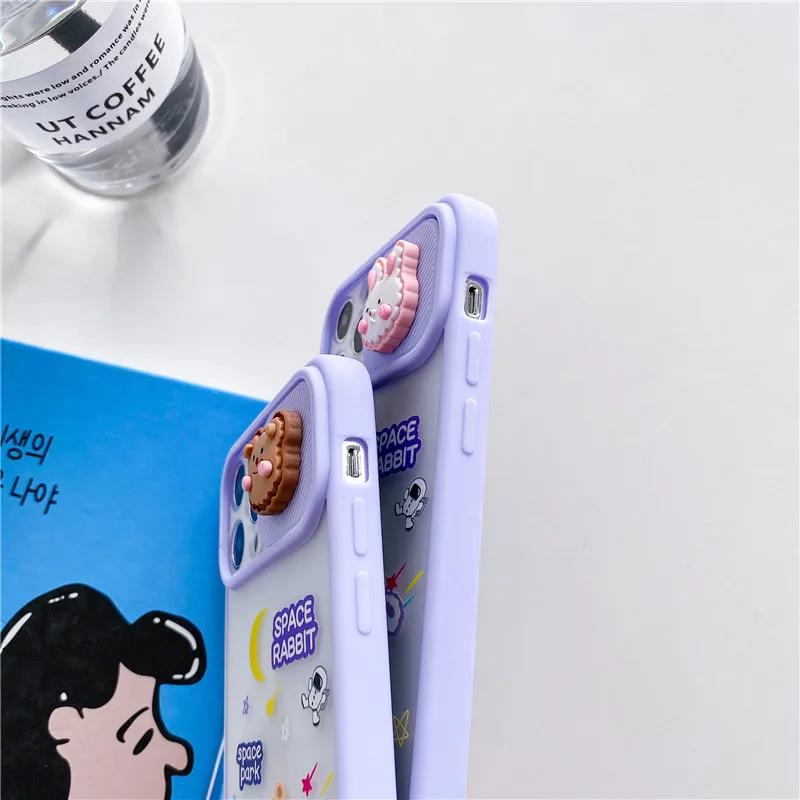 

Cute Bunny Bear Astronaut Space Phone Cases for iPhone 12 11 Pro Max X XR XS Camera Lens Protection Phone Case Covers
