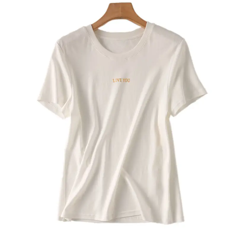 

2021 summer new T-shirt clean white gilded letter printed round neck cotton t-shirt female