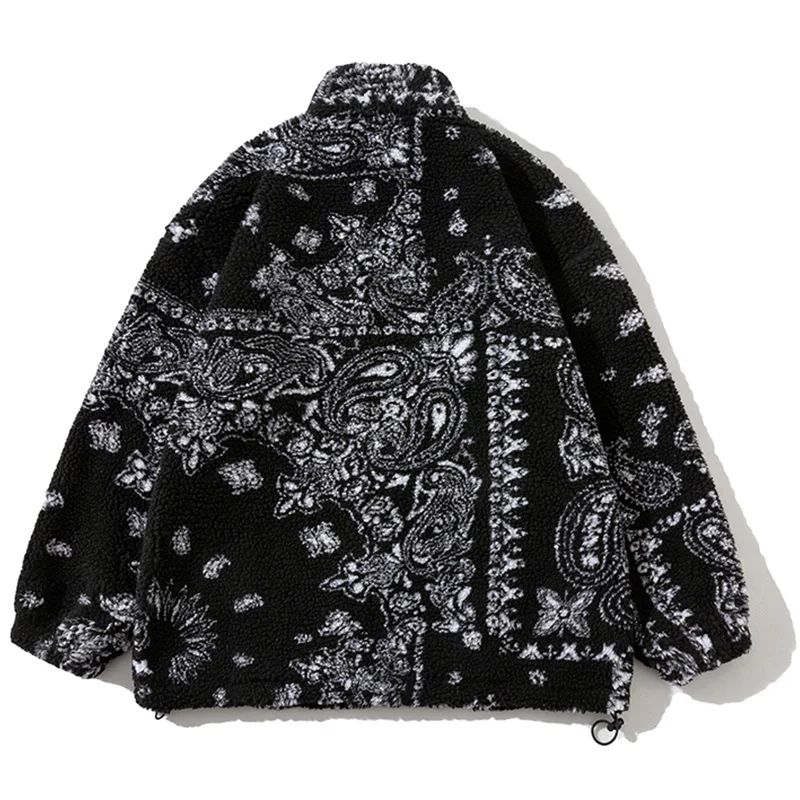 Tideshec Streetwear Couple Jacket Men Vintage Totems Coats Hipster Loose All-match Outwear Winter Lambswool High Street Harajuku | Мужская