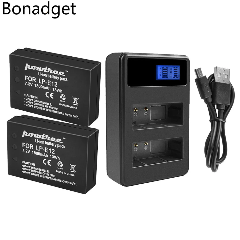 Аккумулятор Bonadget 1800 мА · ч 7 2 В для Canon LP-E12 LP E12 LPE12 камеры EOS 100D M100 M10 M50 M2 SX70 |