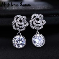madalena sarara s925 needle dangle earring aaaa cubic zirconia rose style girls earring