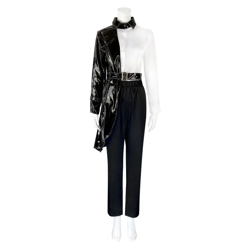 

2022 Halloween Costumes Cruella Cosplay Full Outfit Cruella de Vil Costume Women Stage Suit Headgear Black and White Curly Hair
