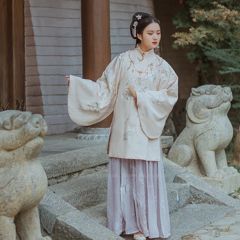 Китайский традиционный Женский костюм династии ханьфу Тан платье с цветочной